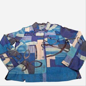 Erin London vintage blue and white abstract jacket/shacket, size small